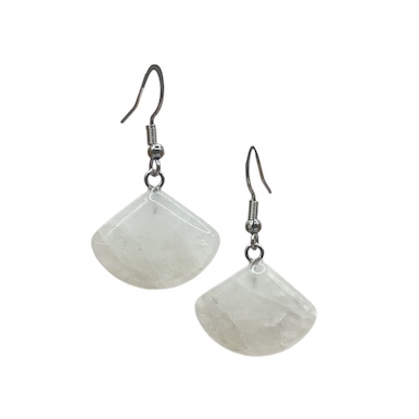 White Quartz Fan Surgical Steel Earrings